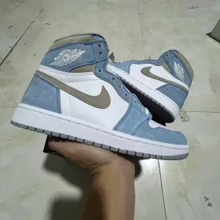 Air Jordan 1 Blue Beige High-Top Ante y Cuero Panel Zapatos de Baloncesto