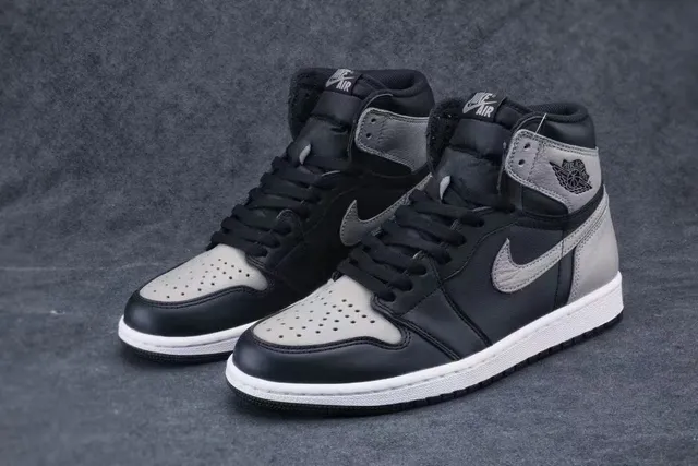 Air Jordan 1 High Black and Gray Leather Basketball Shoes 9