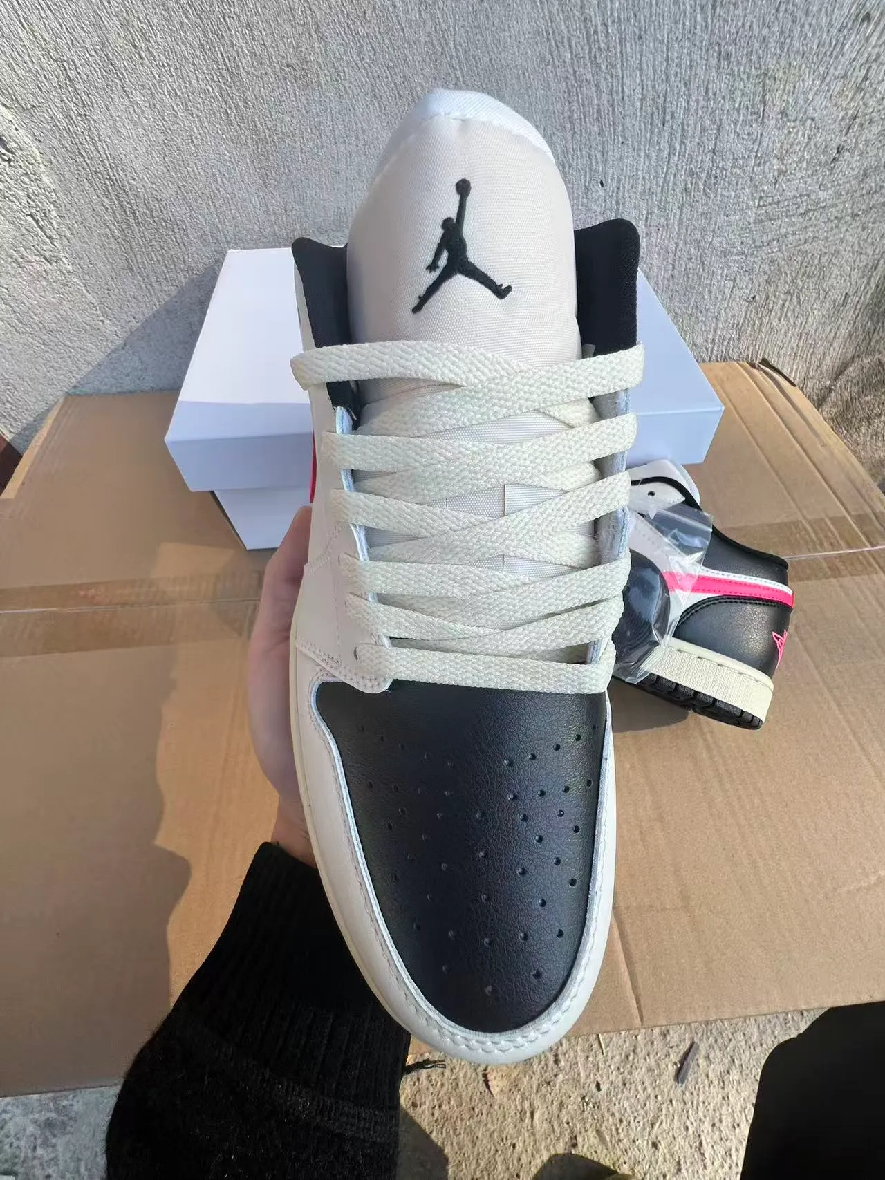 Air Jordan 1 Low White Black Pink Lifestyle Sneakers 3