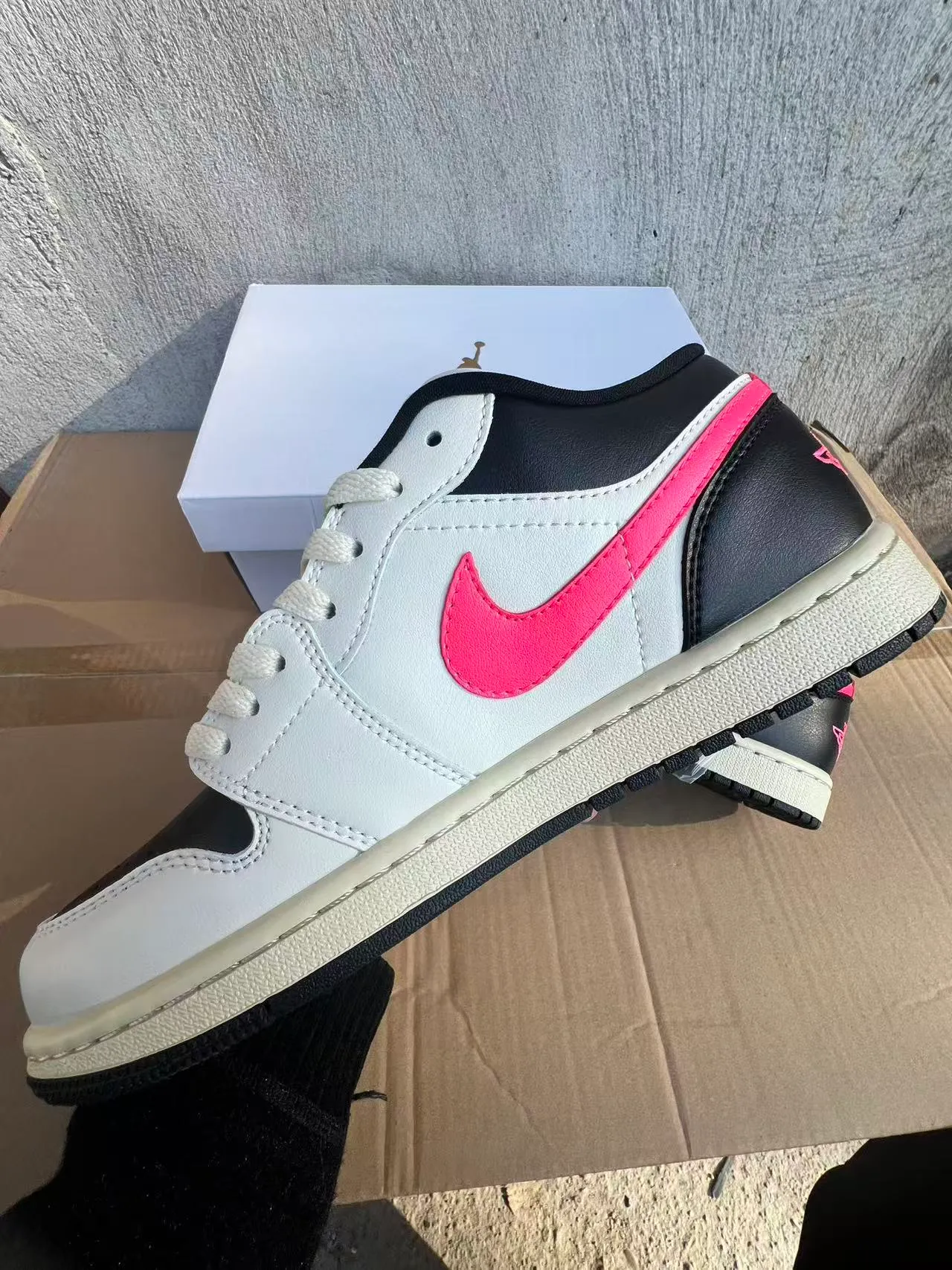 Air Jordan 1 Low White Black Pink Lifestyle Sneakers 5