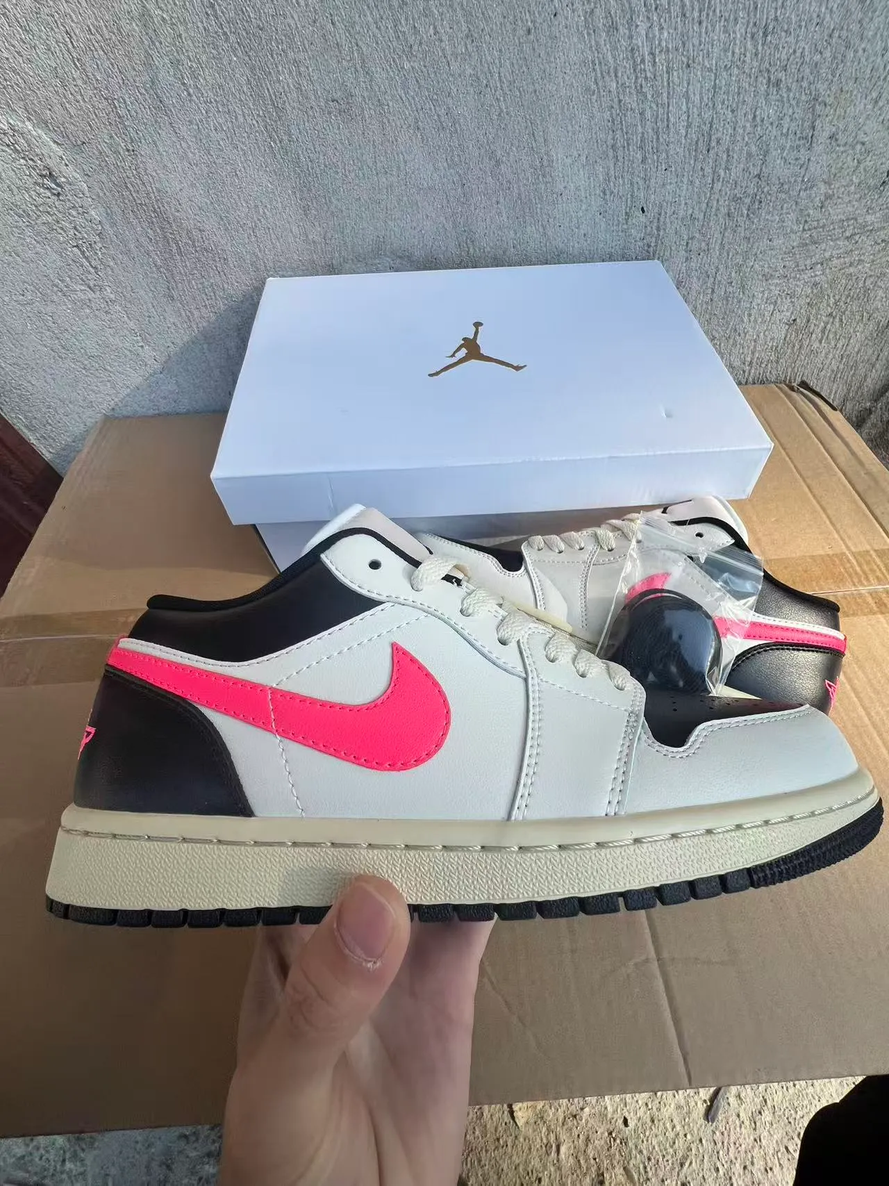 Air Jordan 1 Low White Black Pink Lifestyle Sneakers 7