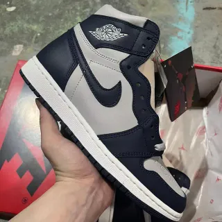 Air Jordan 1 Navy and Light Gray Leather Basketball Shoes