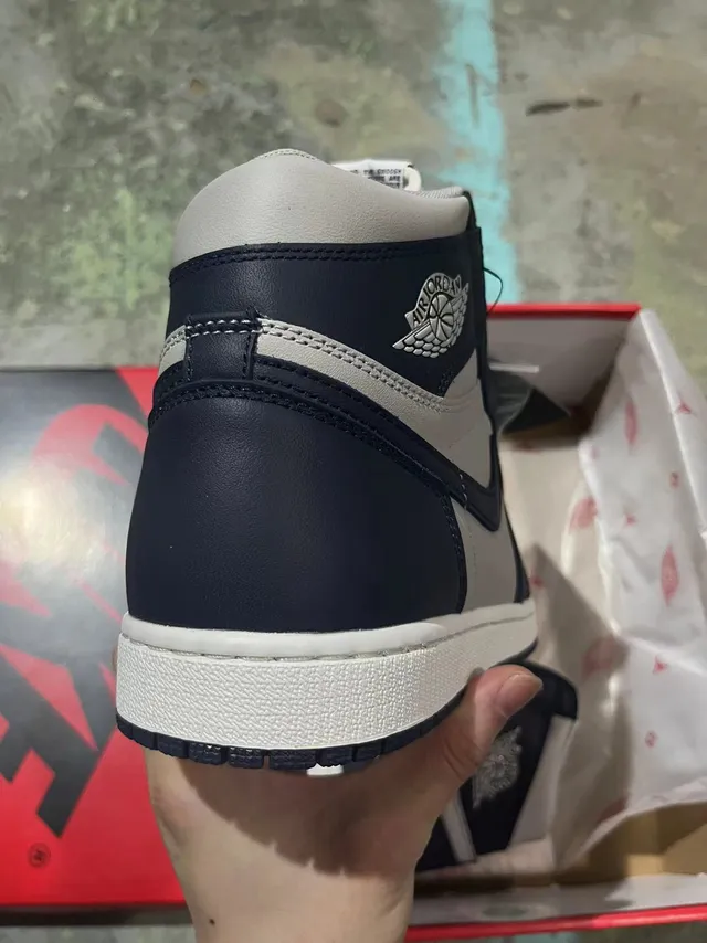 Air Jordan 1 Navy and Light Gray Leather Basketball Shoes 5