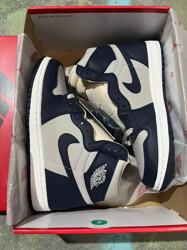 Air Jordan 1 Navy and Light Gray Leather Basketball Shoes 6