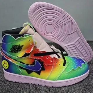 Air Jordan 1 Rainbow Gradient Zapatos de baloncesto de lona desgastada