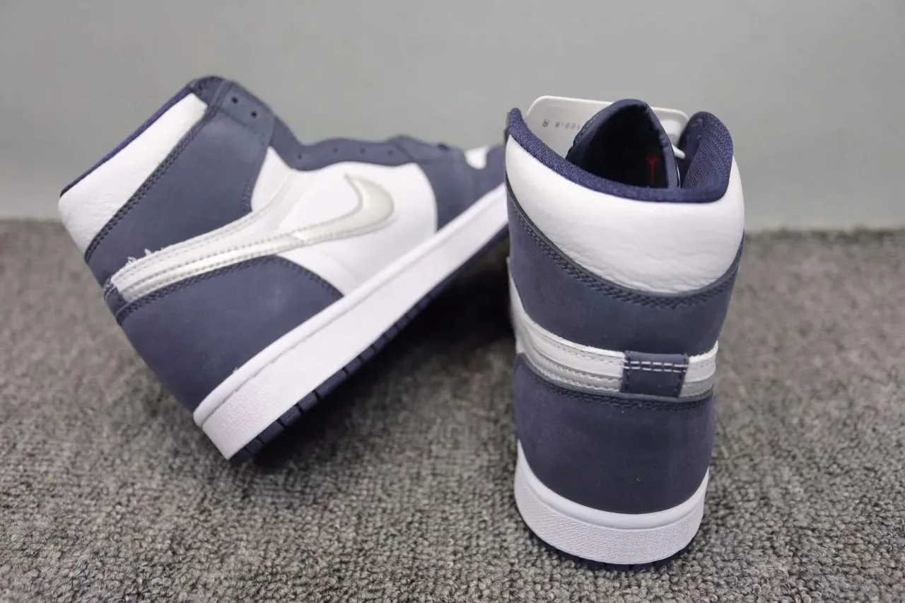 Air Jordan 1 White Navy Silver Chaussures de basketball 11