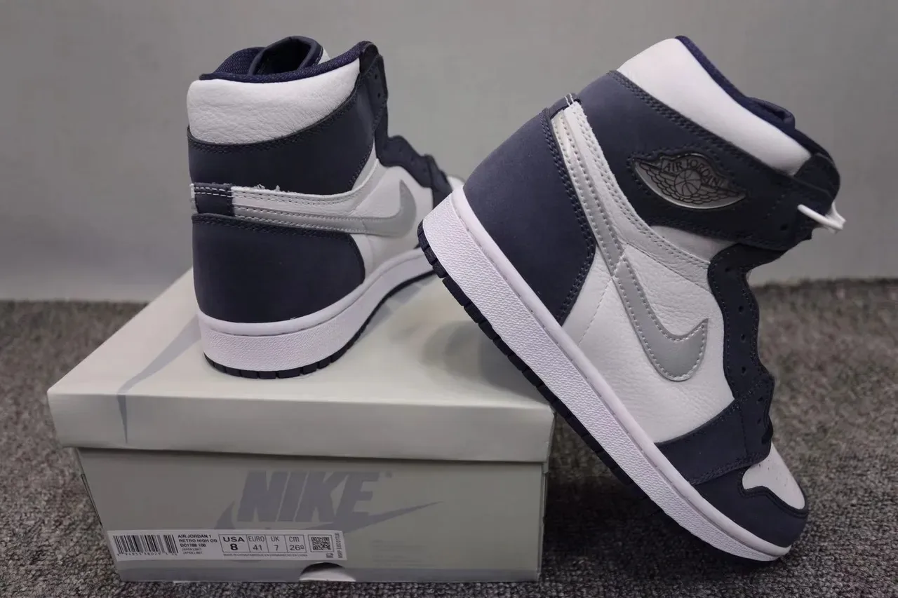 Air Jordan 1 White Navy Silver Chaussures de basketball 12