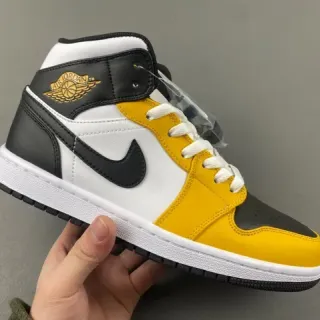 Air Jordan 1 Amarillo Negro Tobillo Alto Cuero Superior Zapatos de Baloncesto