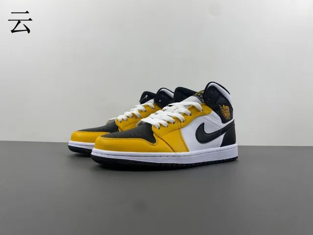 Air Jordan 1 Yellow Black High-Top Leather Upper Basketball Shoes 2