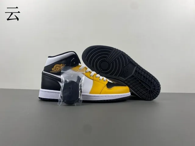 Air Jordan 1 Yellow Black High-Top Leather Upper Basketball Shoes 4