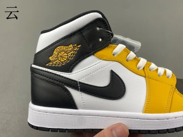 Air Jordan 1 Yellow Black High-Top Leather Upper Basketball Shoes 5