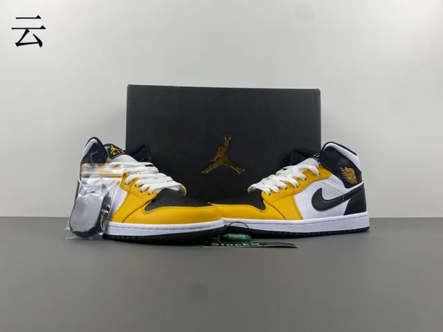 Air Jordan 1 Yellow Black High-Top Leather Upper Basketball Shoes 13