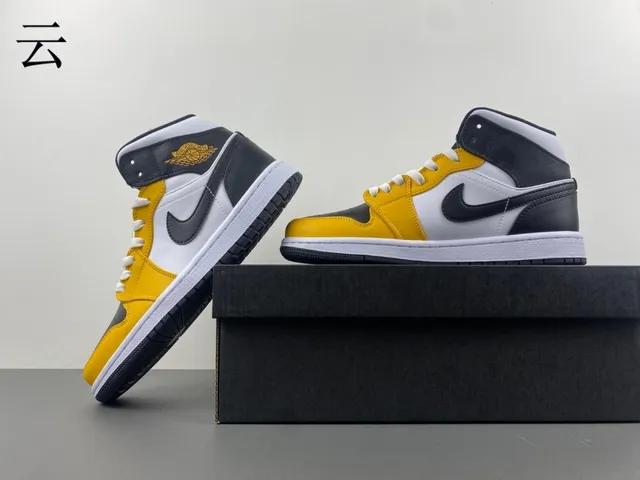 Air Jordan 1 Yellow Black High-Top Leather Upper Basketball Shoes 14