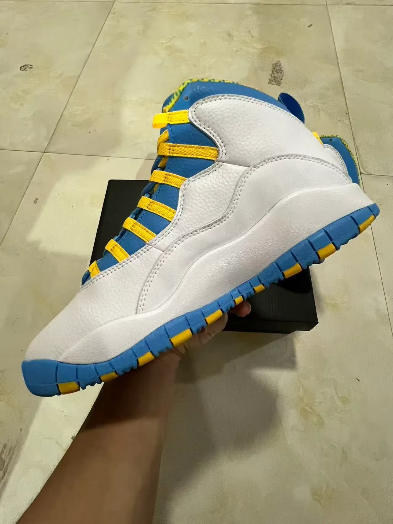 Air Jordan 10 Blanc Bleu Royal Jaune Chaussures de Basketball 5