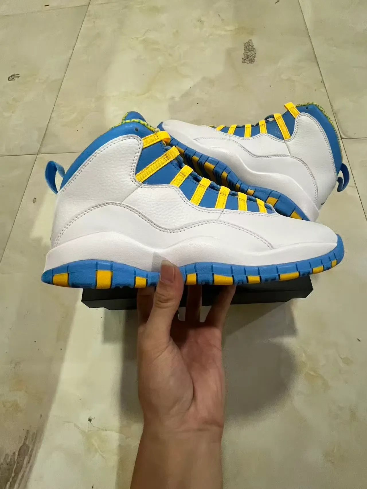 Air Jordan 10 Blanc Bleu Royal Jaune Chaussures de Basketball 7