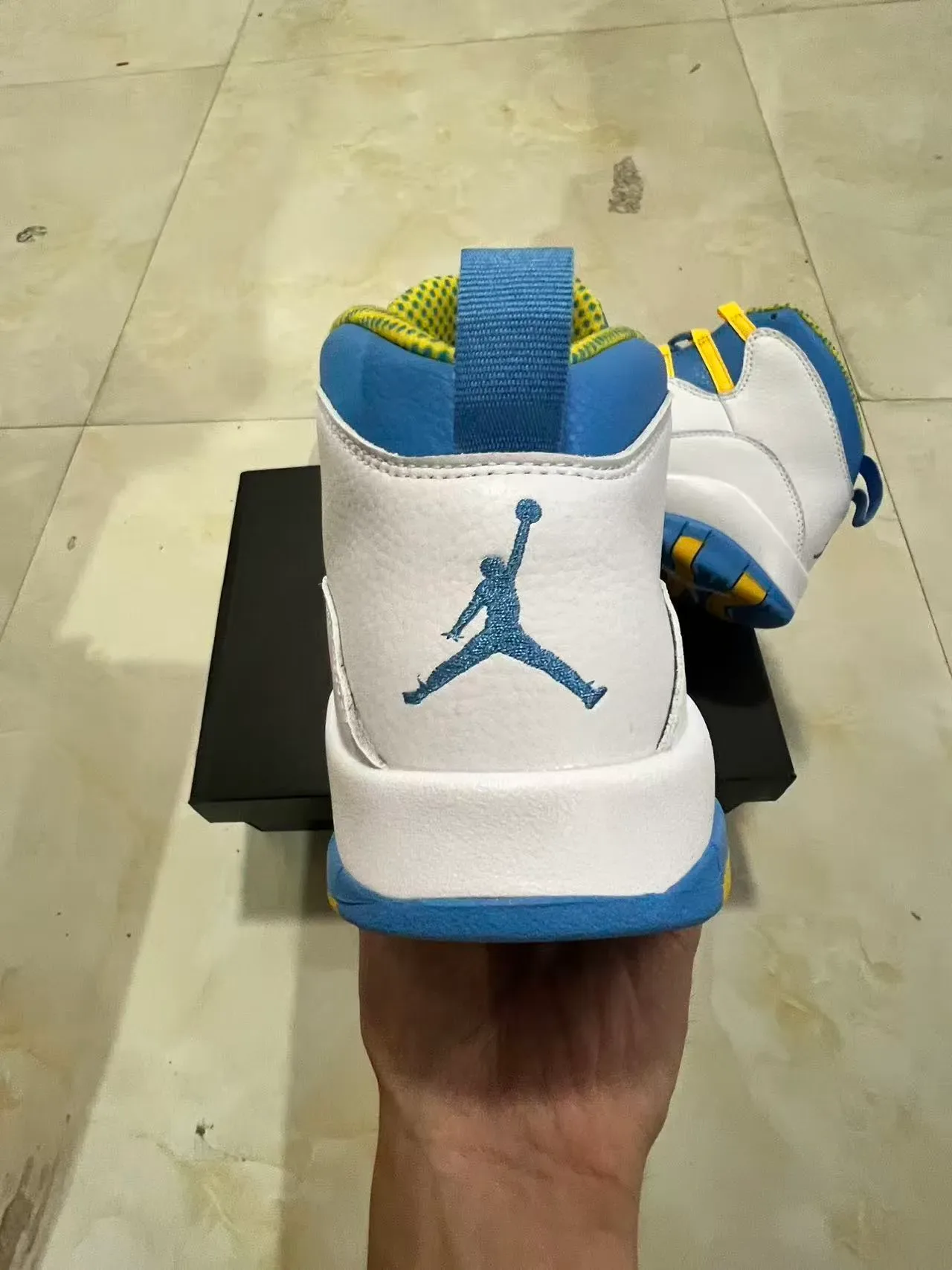 Air Jordan 10 Blanc Bleu Royal Jaune Chaussures de Basketball 8