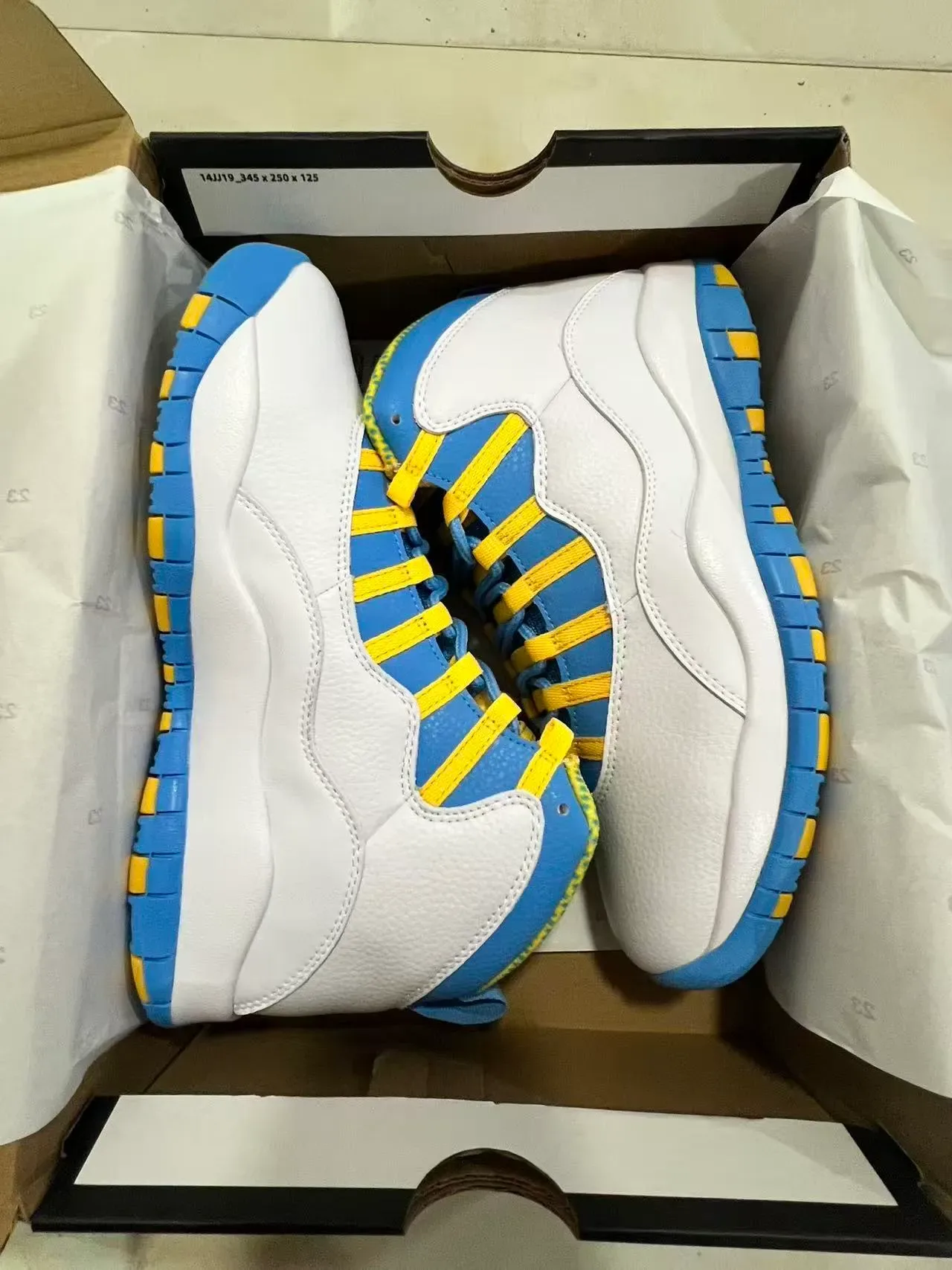 Air Jordan 10 Blanc Bleu Royal Jaune Chaussures de Basketball 9