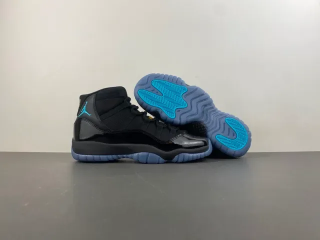 Air Jordan 11 Noir Turquoise Cuir de Patente Chaussures de Basketball 13