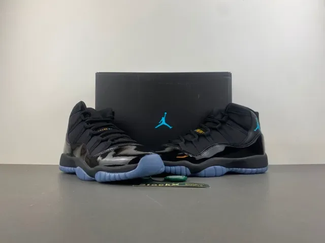 Air Jordan 11 Noir Turquoise Cuir de Patente Chaussures de Basketball 14