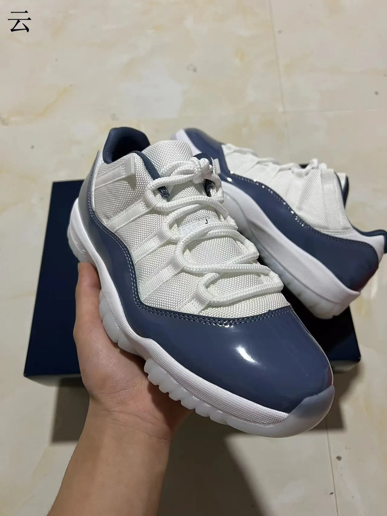 Air Jordan 11 White Navy Patent Leather Basketball Shoes 2