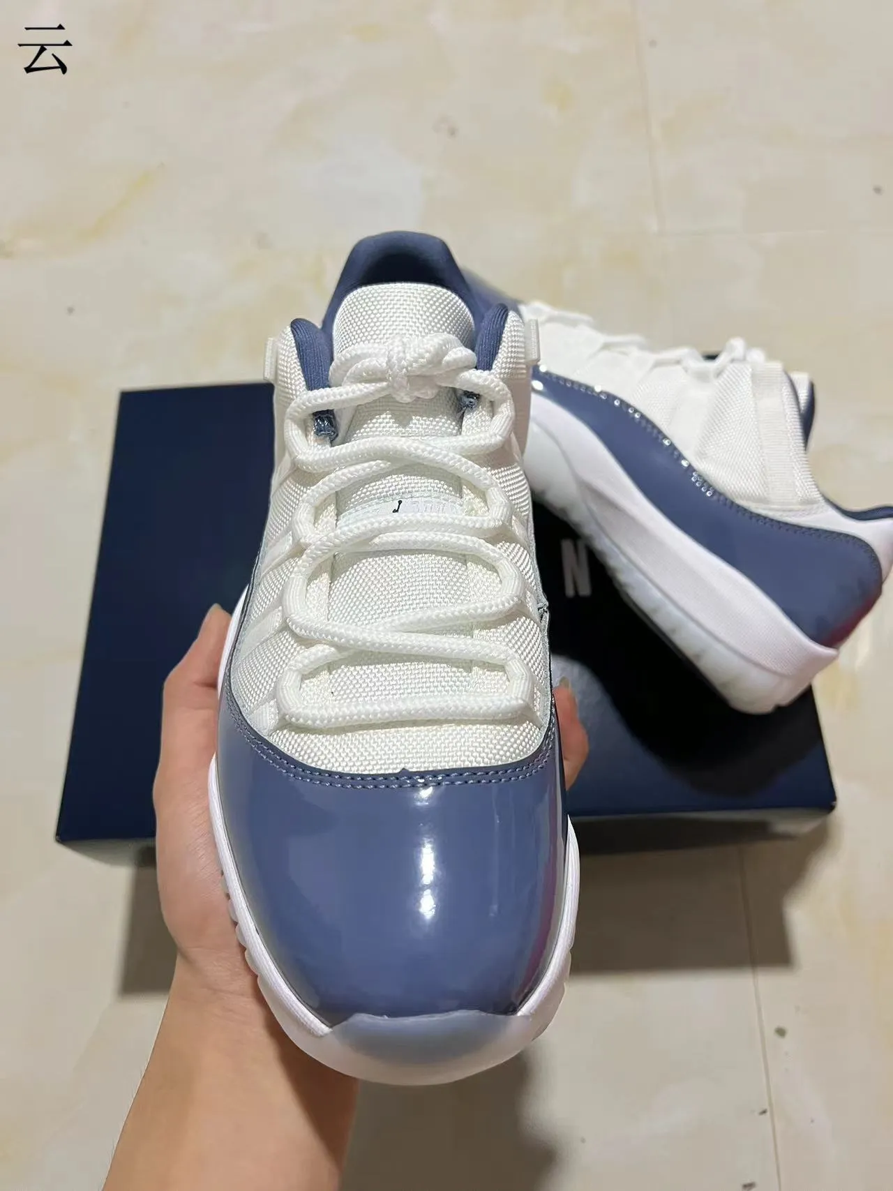 Air Jordan 11 White Navy Patent Leather Basketball Shoes 3