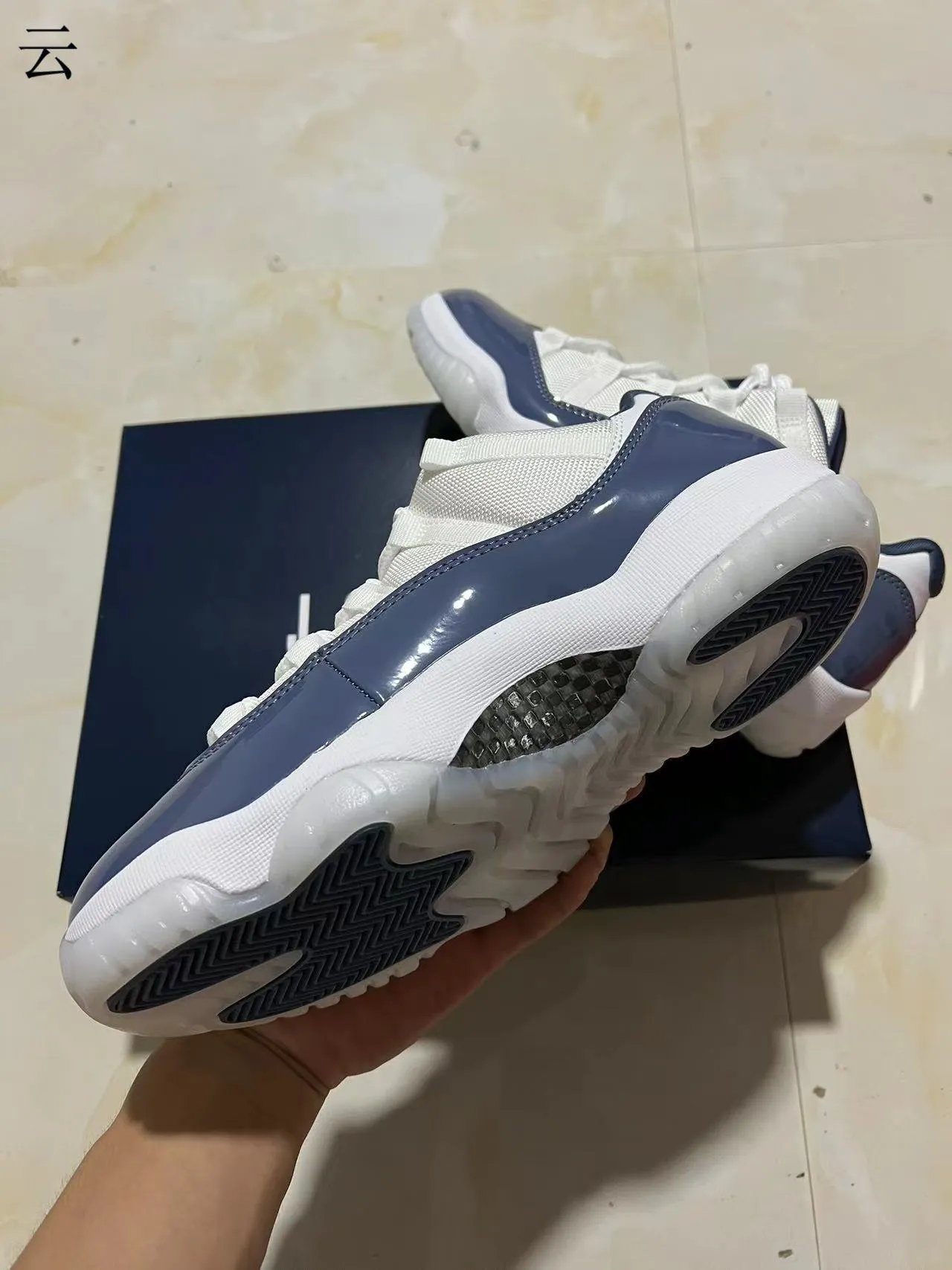 Air Jordan 11 White Navy Patent Leather Basketball Shoes 6