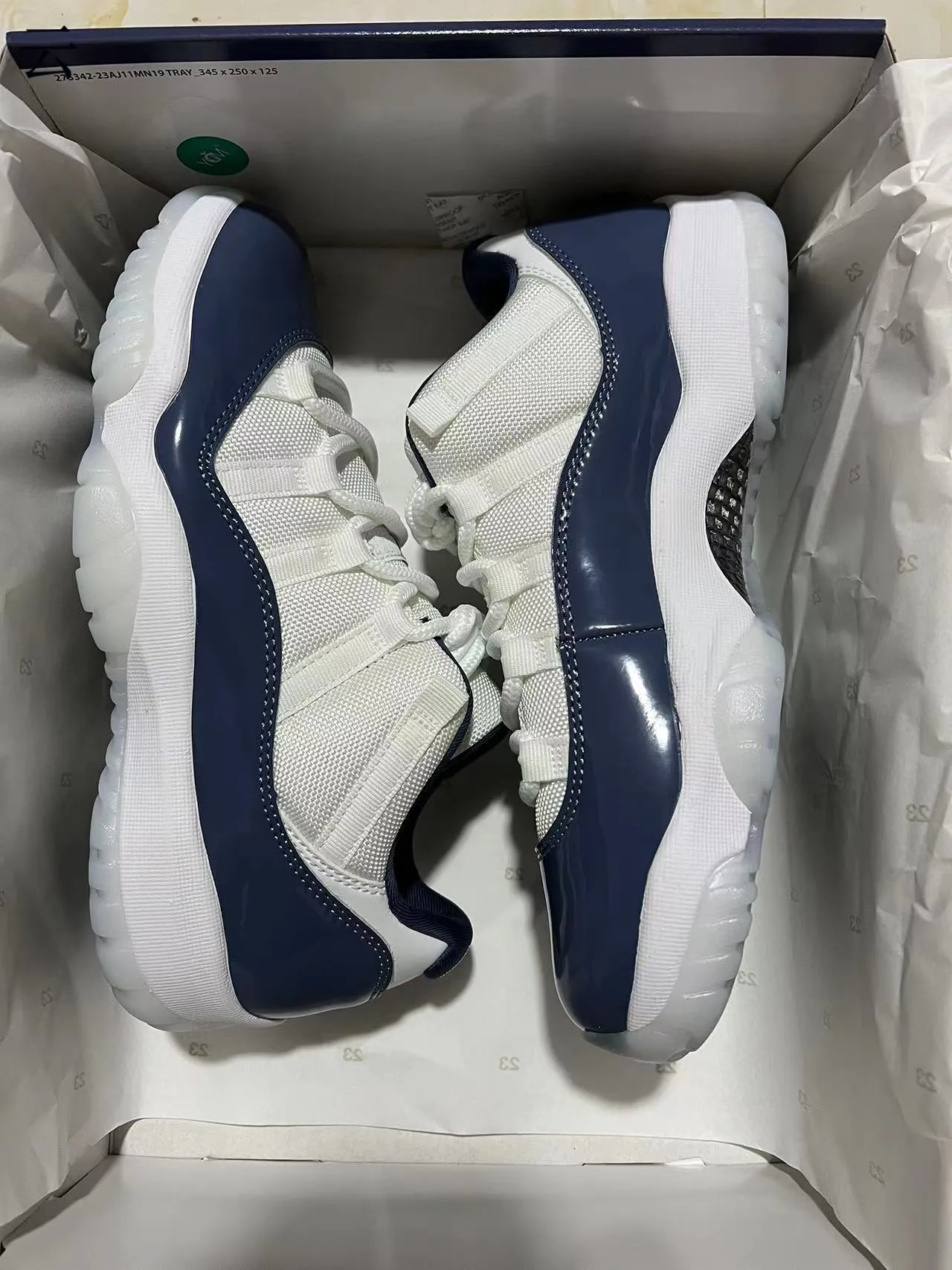 Air Jordan 11 White Navy Patent Leather Basketball Shoes 9