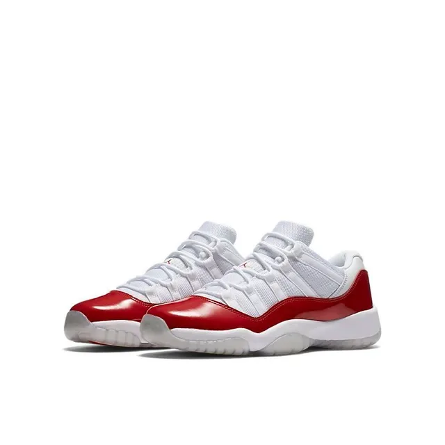 Air Jordan 11 Chaussures de Basketball Blanc et Rouge en Cuir Patenté 3
