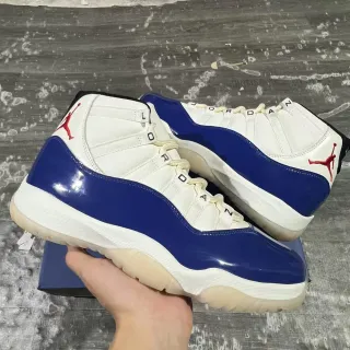 Air Jordan 11 Zapatos de Baloncesto de Cuero Patentado Blanco Azul Real