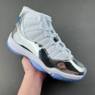 Air Jordan 11 Branco Prata Azul Metálico Tênis de Basquete
