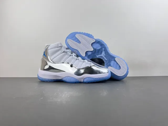 Air Jordan 11 Branco Prata Azul Metálico Tênis de Basquete 13