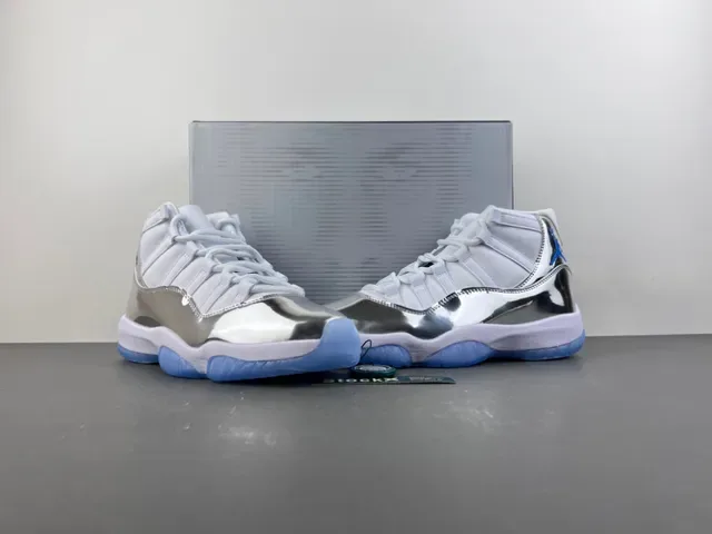 Air Jordan 11 Branco Prata Azul Metálico Tênis de Basquete 14