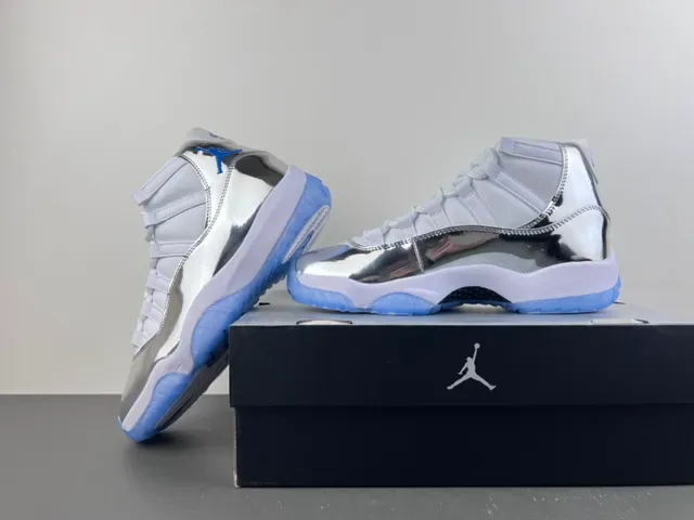 Air Jordan 11 Branco Prata Azul Metálico Tênis de Basquete 15