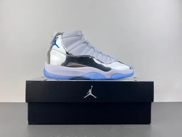 Air Jordan 11 Branco Prata Azul Metálico Tênis de Basquete 16