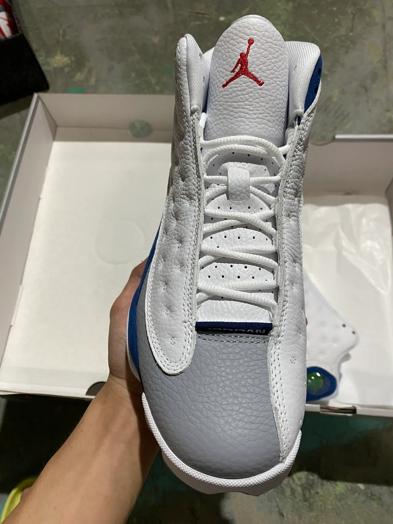 Air Jordan 13 White Royal Blue Quilted Leather Basketball Shoes 4