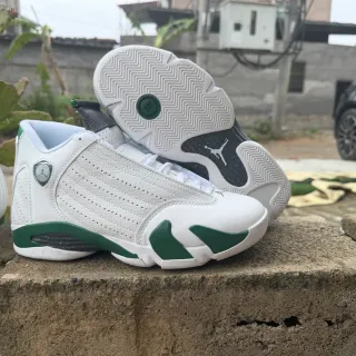 Air Jordan 14 White Forest Green Basketball Shoes