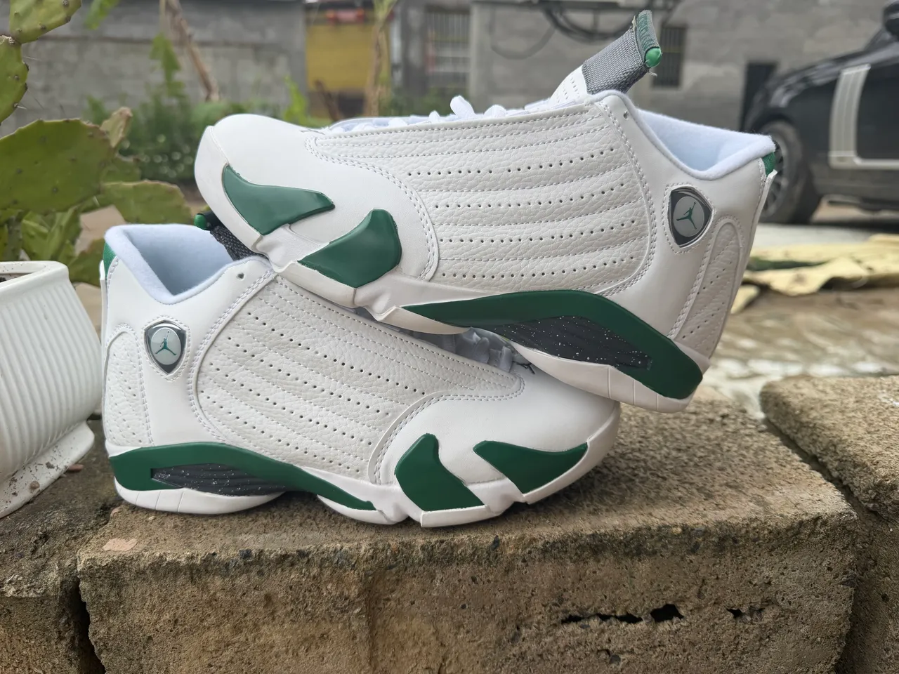 Air Jordan 14 White Forest Green Basketball Shoes 4
