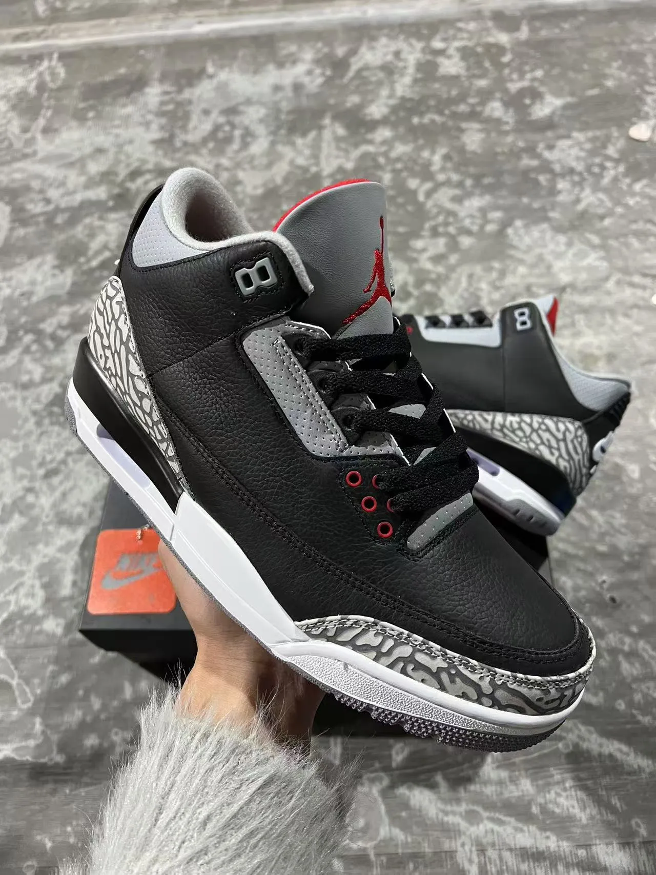 Air Jordan 3 Black Cement Elephant Print Basketball Shoes 2