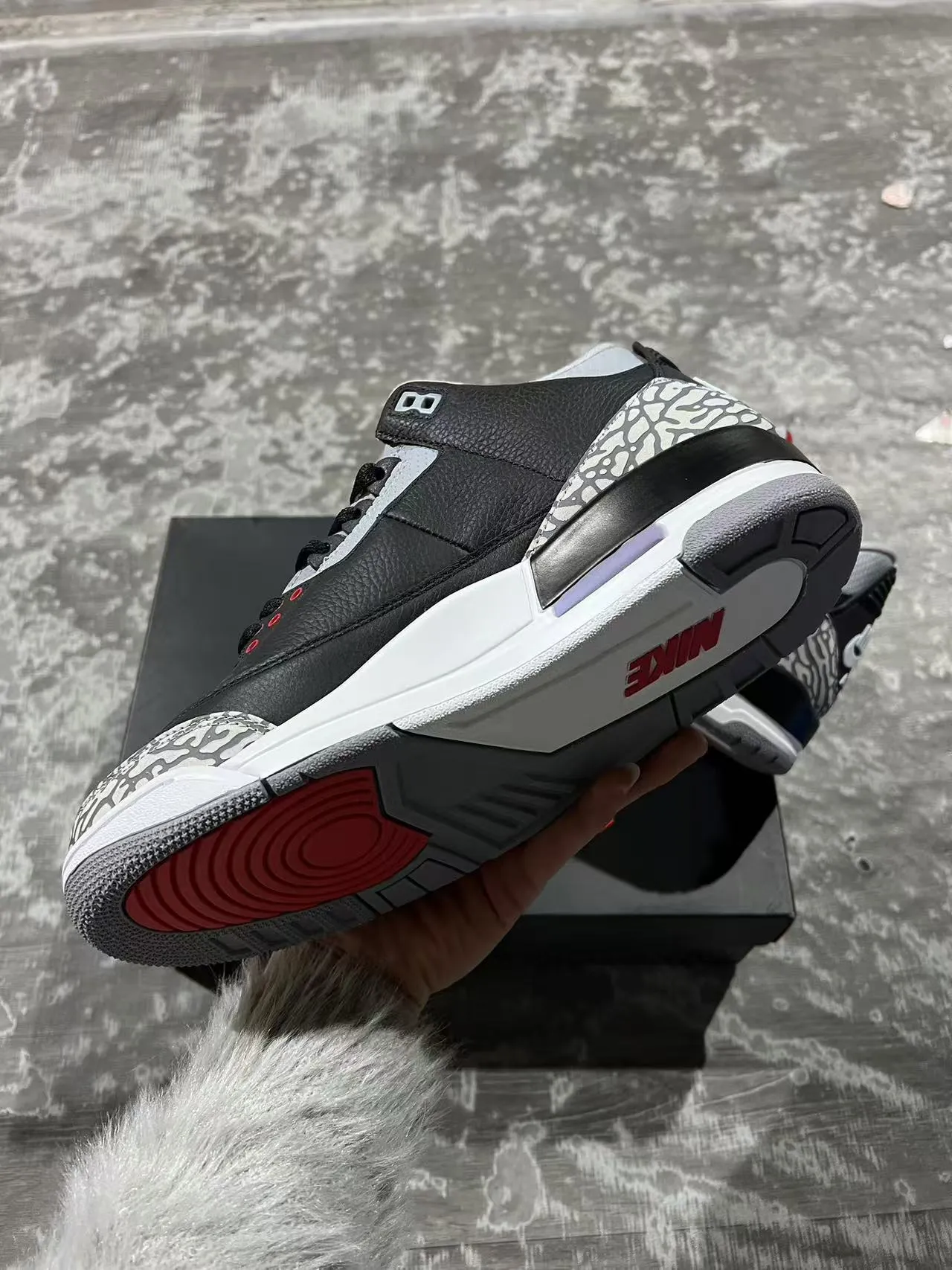 Air Jordan 3 Black Cement Elephant Print Basketball Shoes 6