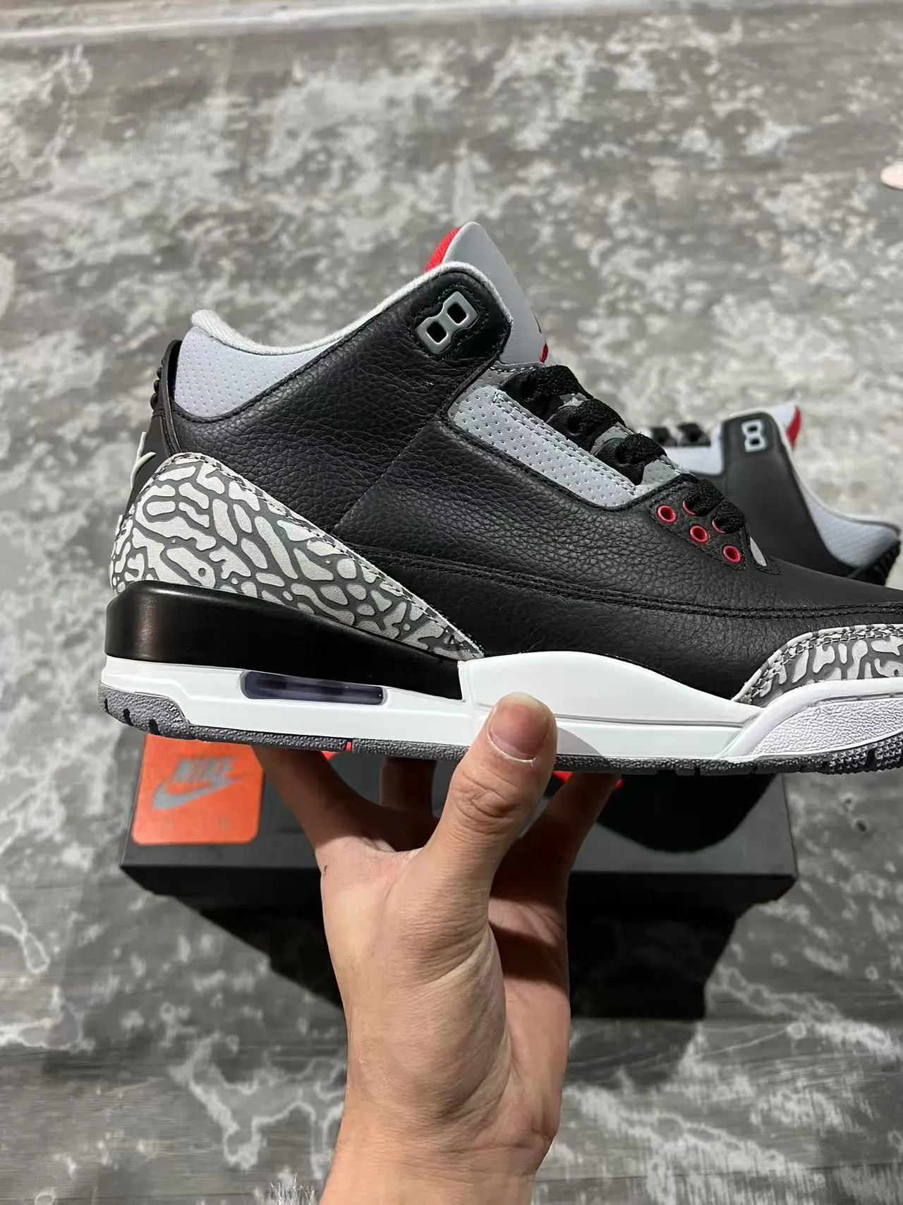 Air Jordan 3 Black Cement Elephant Print Basketball Shoes 7