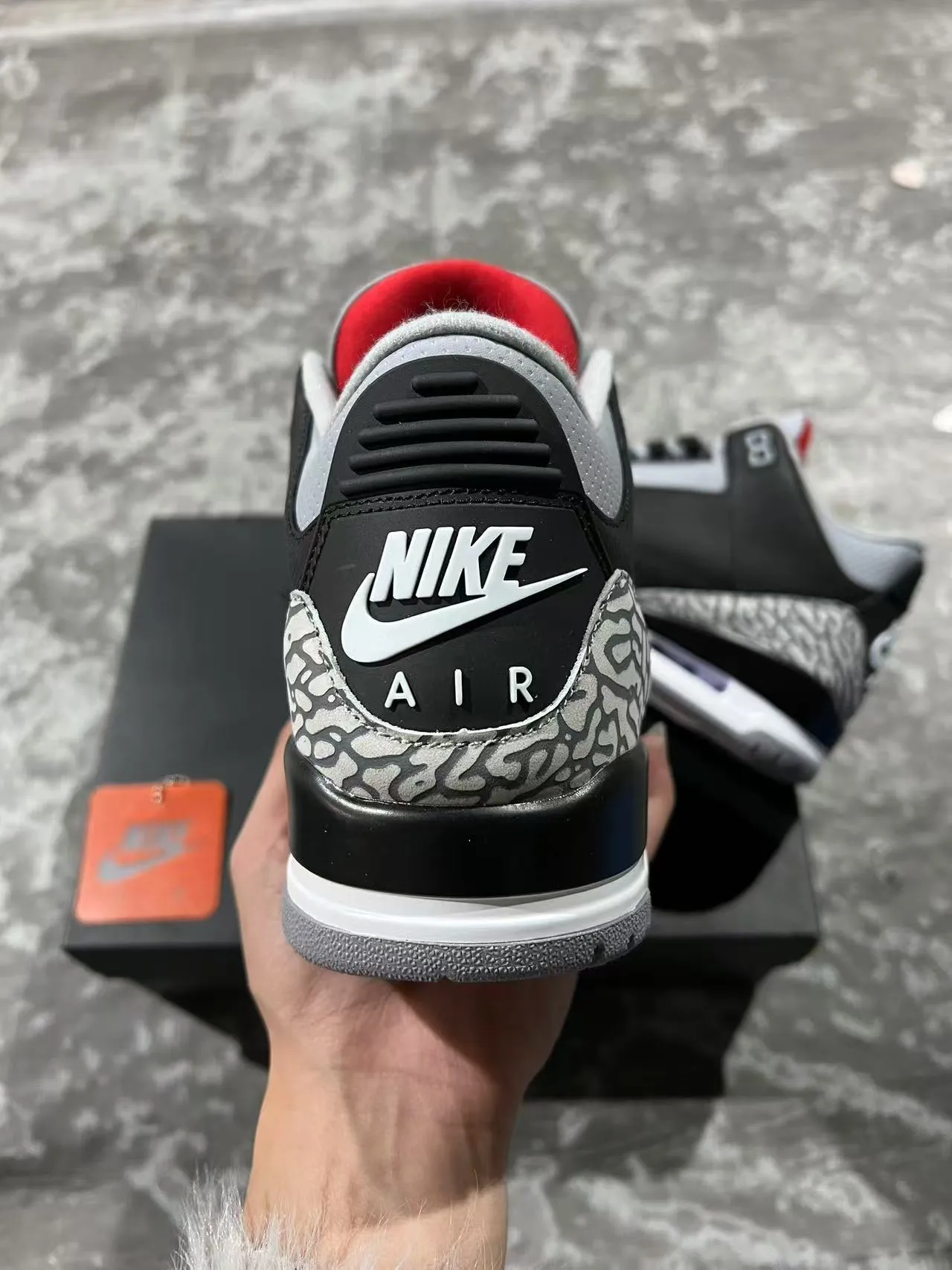 Air Jordan 3 Black Cement Elephant Print Basketball Shoes 8