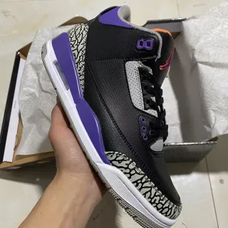 Air Jordan 3 Black Purple Elephant Print Basketball Shoes