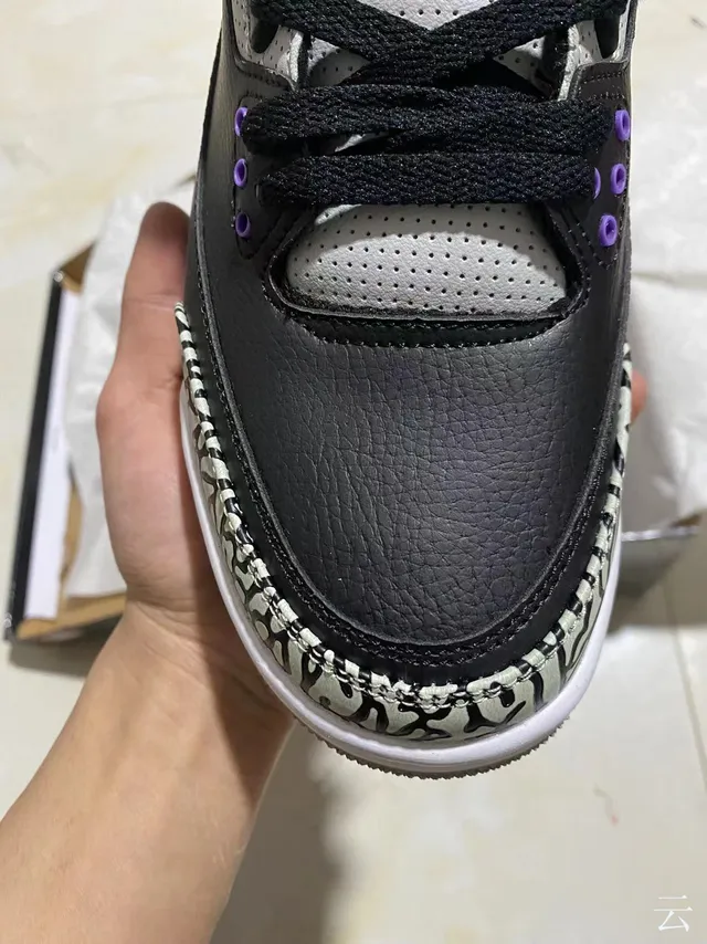 Air Jordan 3 Black Purple Elephant Print Basketball Shoes 3