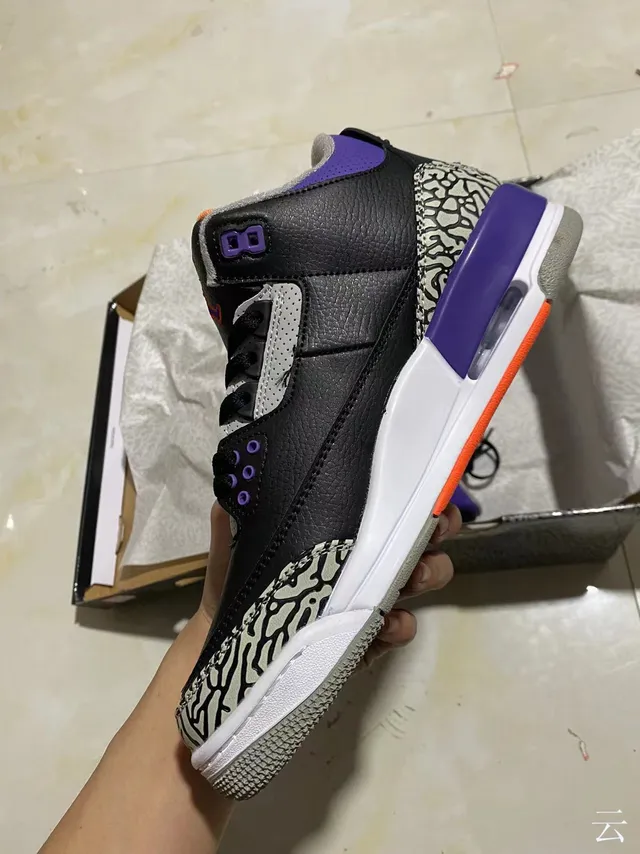 Air Jordan 3 Black Purple Elephant Print Basketball Shoes 4