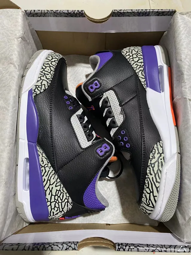 Air Jordan 3 Black Purple Elephant Print Basketball Shoes 7