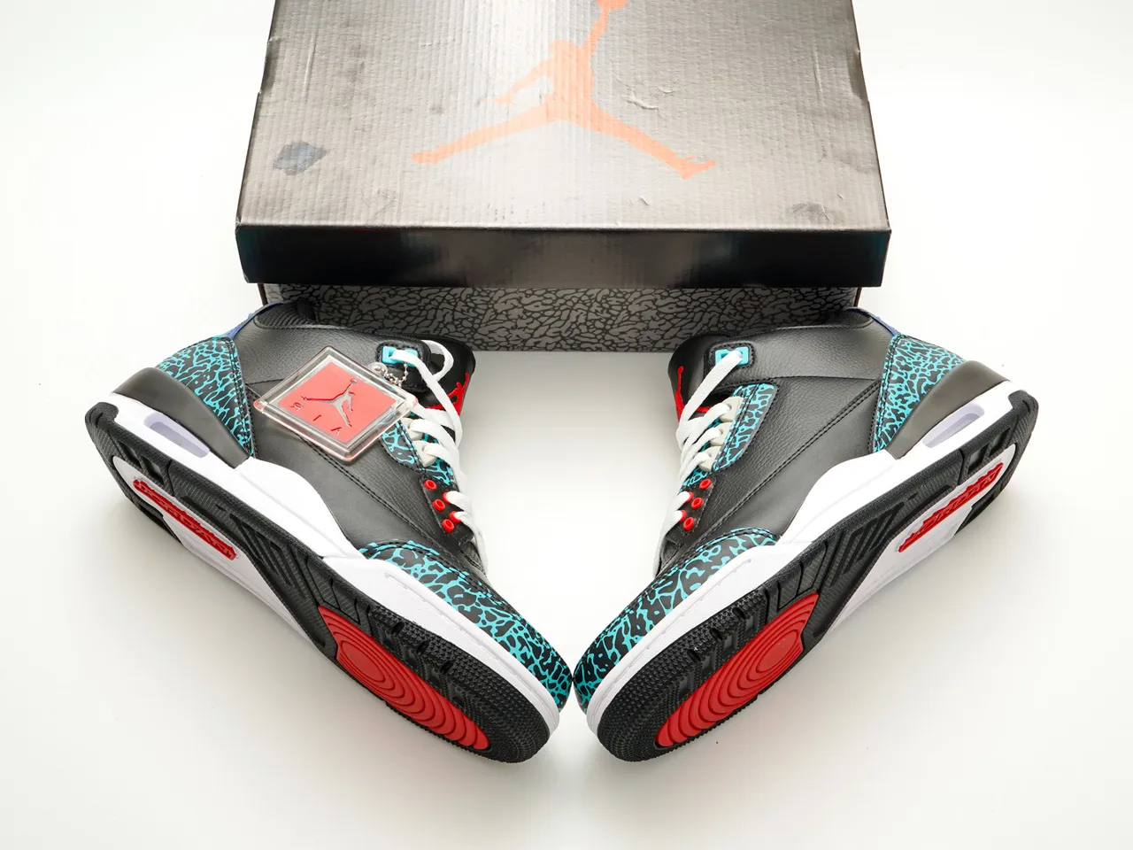 Air Jordan 3 Preto Turquesa Estampa de Elefante Tênis de Basquete 3