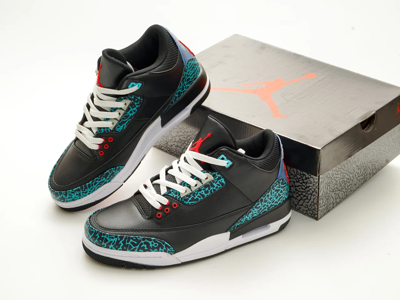 Air Jordan 3 Preto Turquesa Estampa de Elefante Tênis de Basquete 4