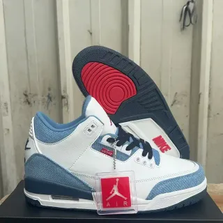 Air Jordan 3 White Denim Navy Red Basketball Shoes