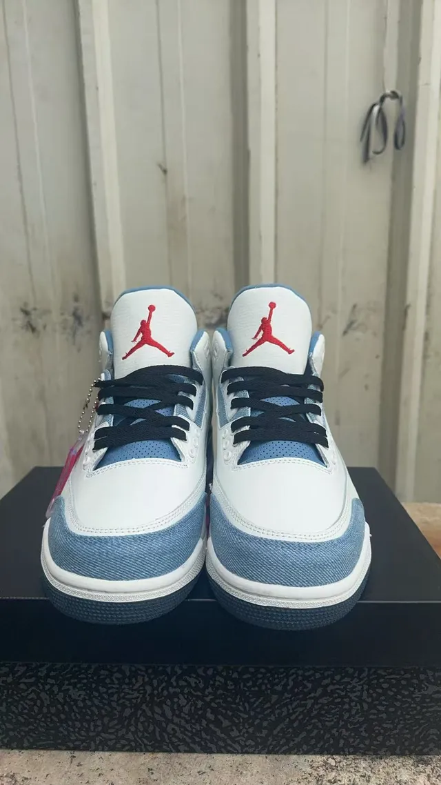 Air Jordan 3 White Denim Navy Red Basketball Shoes 3