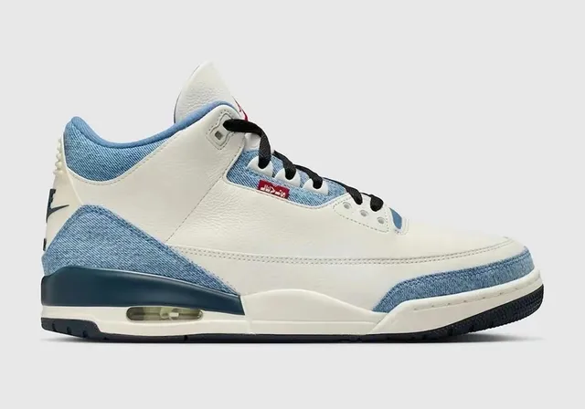 Air Jordan 3 White Denim Navy Red Basketball Shoes 5